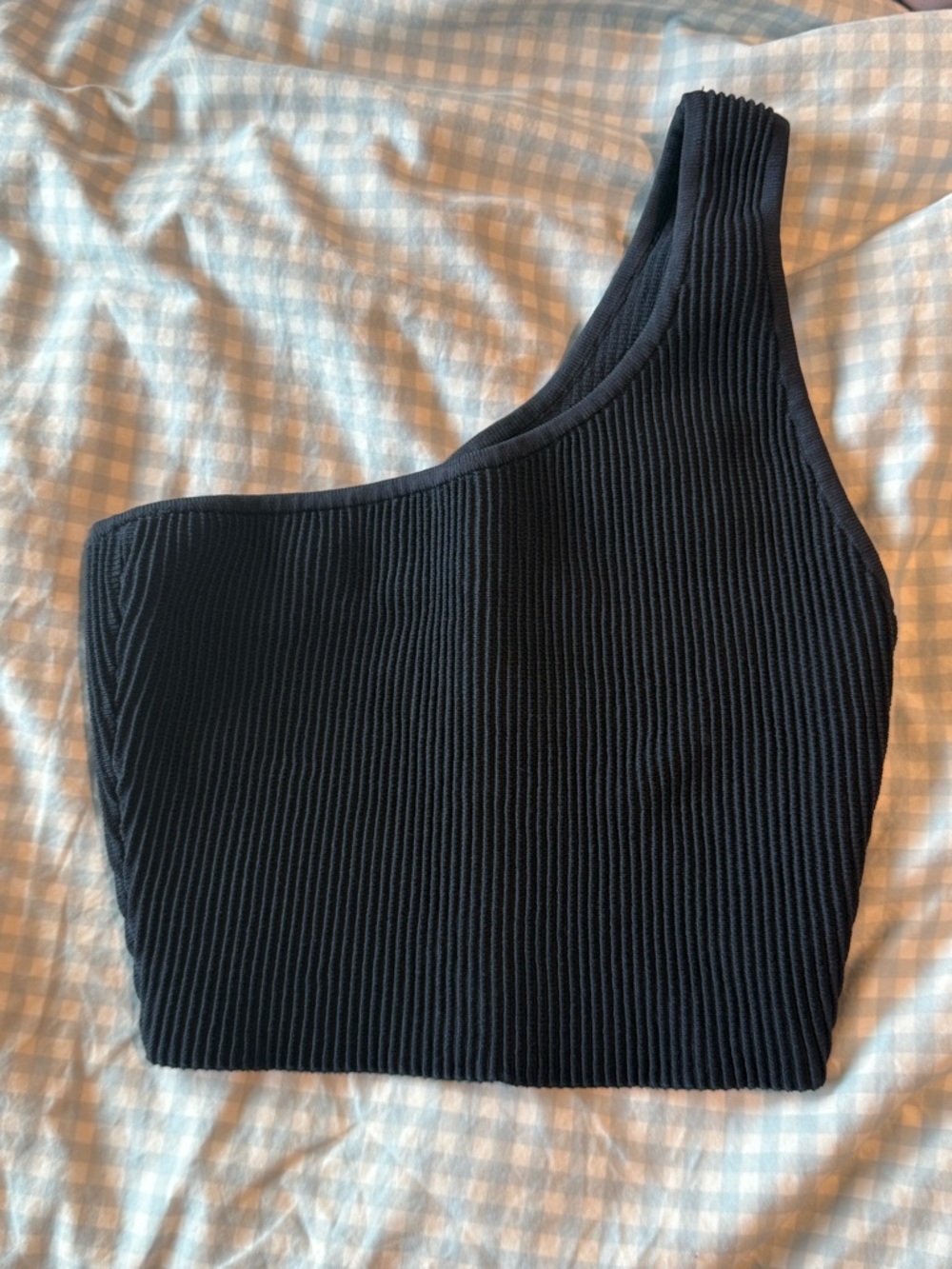 Babaton Ribbed One-Shoulder Crop Top - Dark Gray